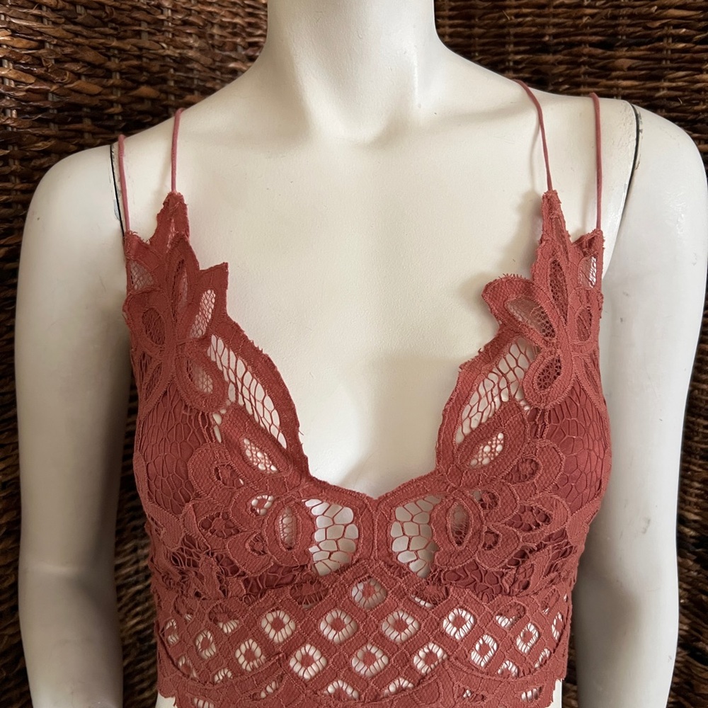 Free People Adella Copper Floral Lace Bralette Cami